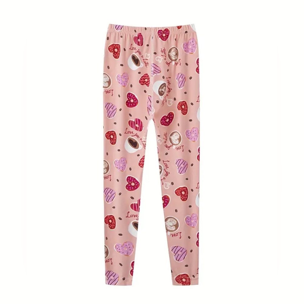 Kids Pink Heart Print Leggings - Picture 2 of 3